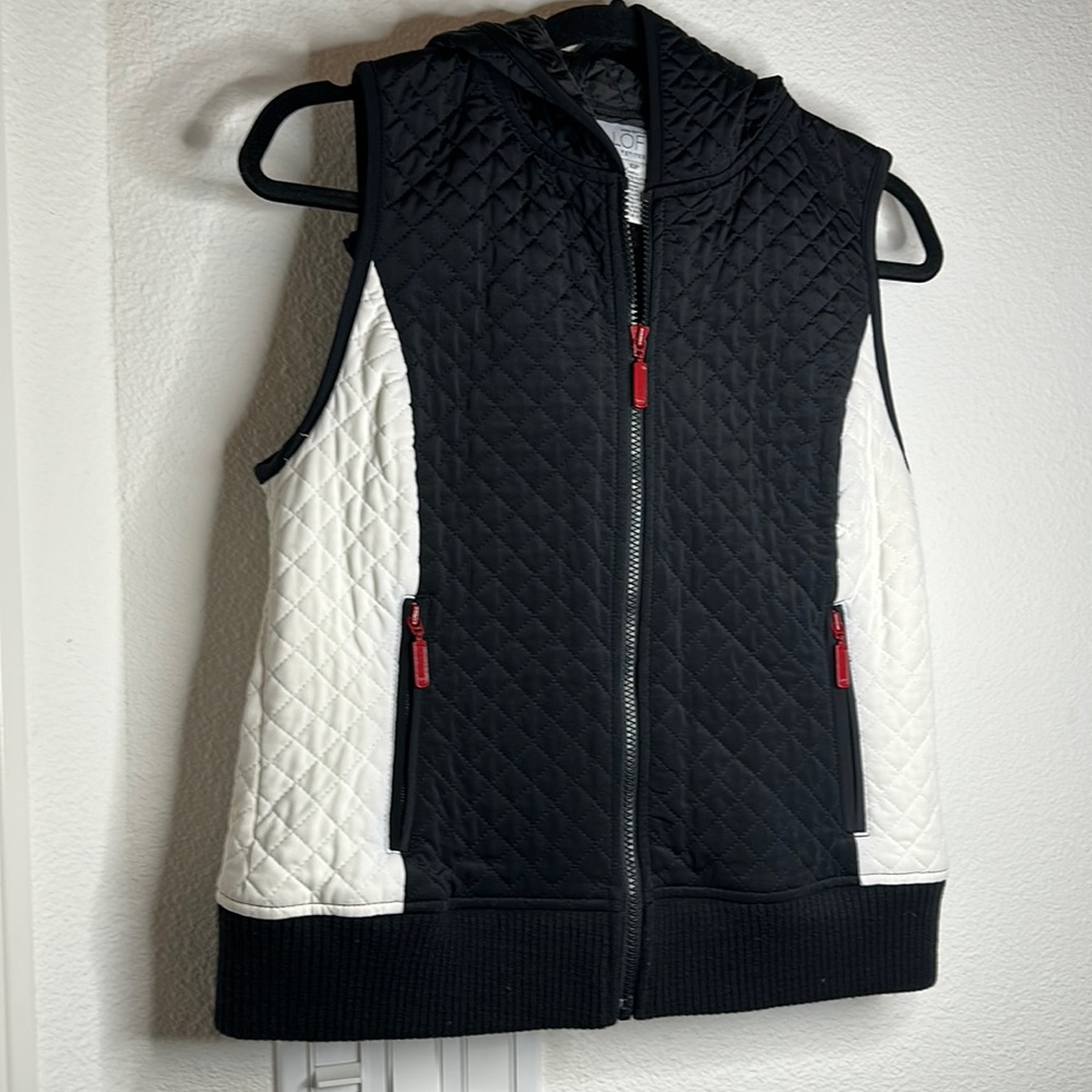 Vintage Ann Taylor Loft 10P, black/white vest hoodie
